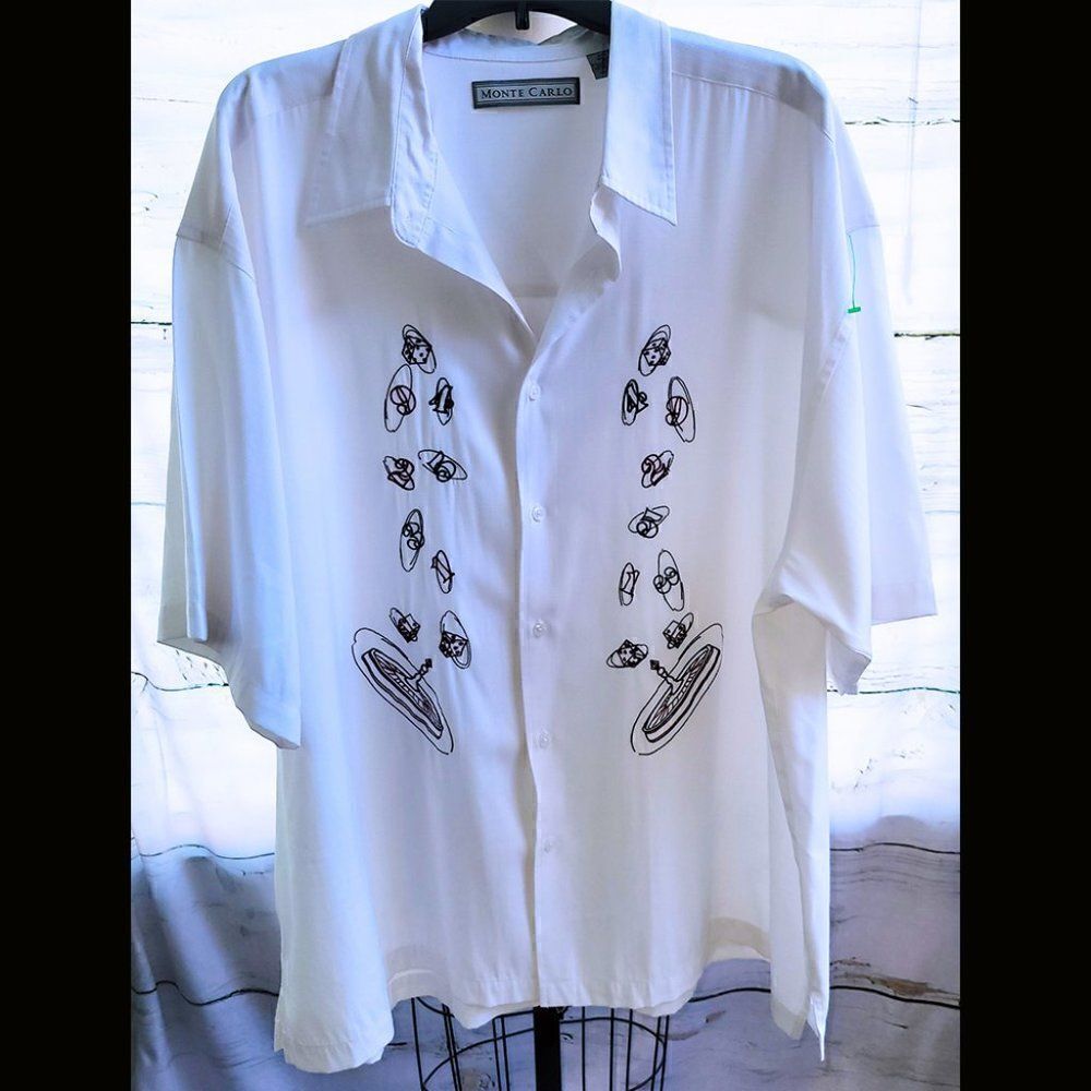 Monte Carlo mens white Roulette Las Vegas button down shirt 3XL